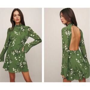 Reformation Green Floral Mini Dress